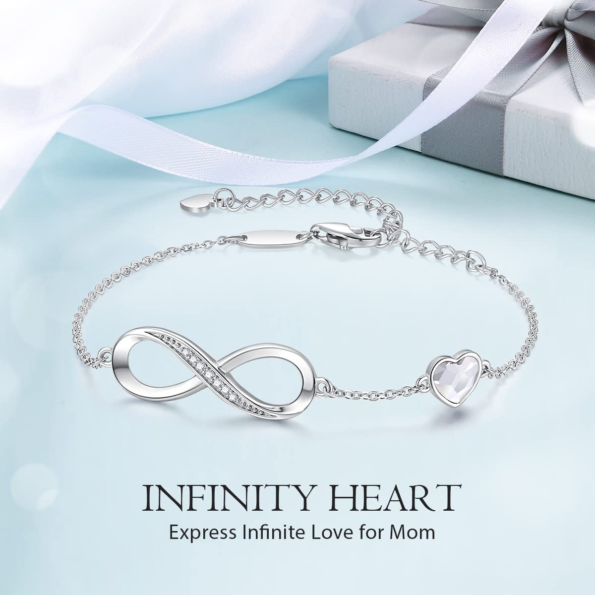 CDE Infinity Heart Symbol Charm Link Bracelet for Women 925 Sterling Silver Stainless Steel Adjustable Anniversary Jewelry Birthday Gifts for Women Wife Girlfriend Her - Image 4